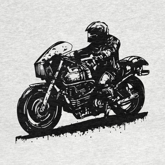 shadow biker riding the motorcycle stencil art black and white by art poo